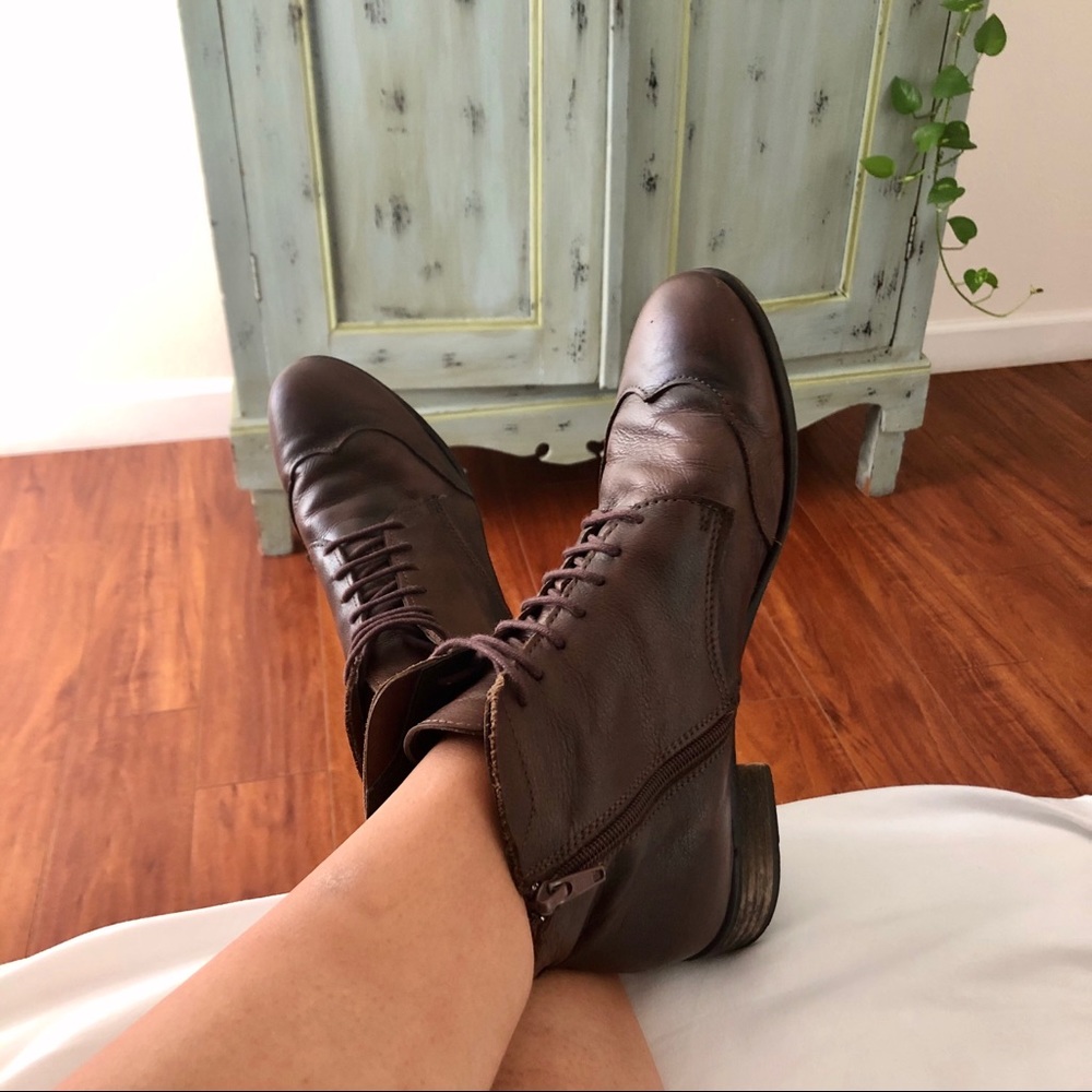 Brown Leather Lace Up Ankle Boots